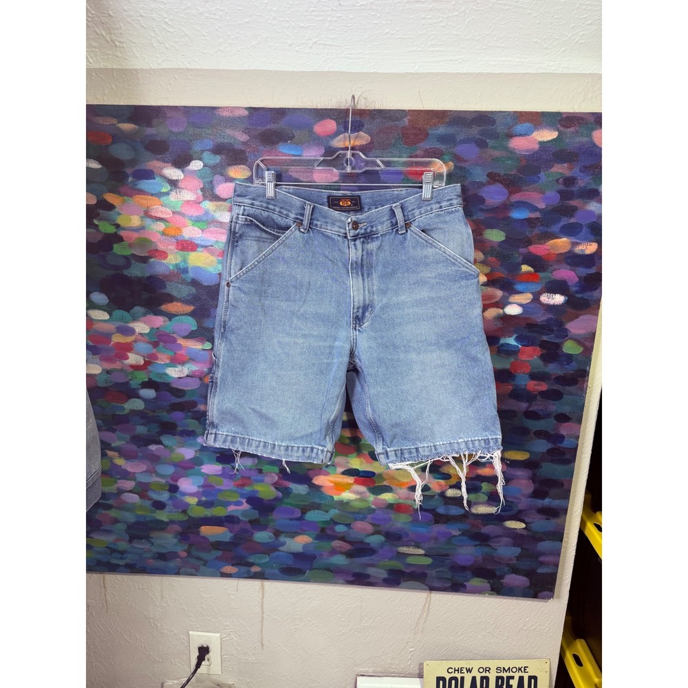 Route 66 Mens Carpenter Denim Shorts Light Wash Distressed Blue Size 34